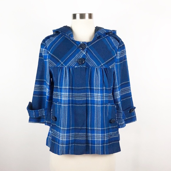 Anthropologie Ett Twa Blue Plaid Crop Jacket